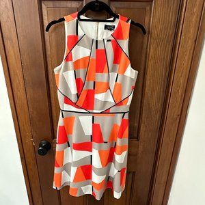 Bright, funky print, sleeveless dress, size 6